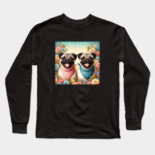 2 Smiling Pug Dogs Long Sleeve T-Shirt